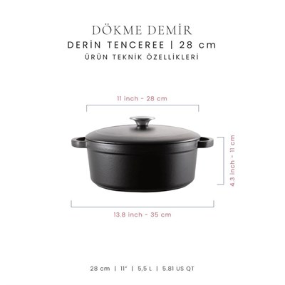 Voeux Kitchenware Elegance Siyah Derin Döküm Tencere 28 Cm