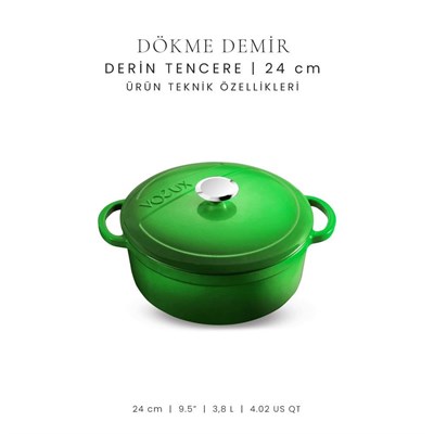 Voeux Kitchenware Forêt Yeşil Derin Döküm Tencere 24 Cm