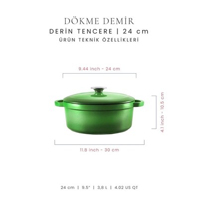 Voeux Kitchenware Forêt Yeşil Derin Döküm Tencere 24 Cm