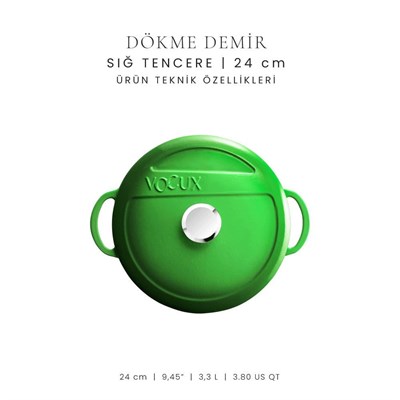 Voeux Kitchenware Forêt Yeşil Sığ Döküm Tencere 24 Cm