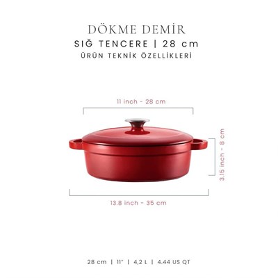 Voeux Kitchenware Lamour Kırmızı Sığ Döküm Tencere 28 Cm