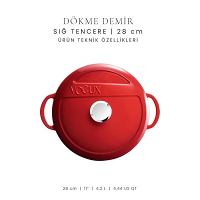 Voeux Kitchenware Lamour Kırmızı Sığ Döküm Tencere 28 Cm