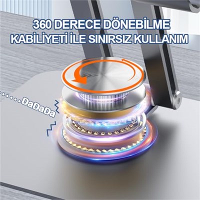Voltix Tablet Standı 360° Dönebilen Tablet Tutucu Katlanabilir Alüminyum Tablet ve Telefon Standı - Seçenekler: Tablet Standı, Laptop Standı, Telefon/Tablet/Laptop Standı