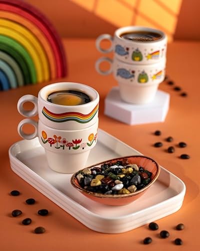 Vosvos & Gökkuşağı 2li Espresso Bardak Seti - Hediye Seramik Fincan