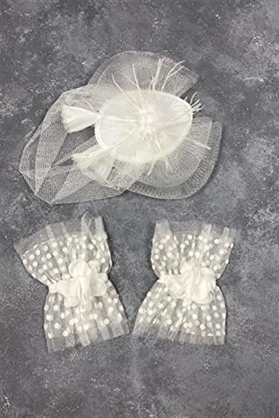 Vualet Nikah Şapkası Gelin Saç Aksesuarı Ve Havin Taşlı Çift Bilek Aksesuarı