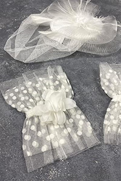 Vualet Nikah Şapkası Gelin Saç Aksesuarı Ve Havin Taşlı Çift Bilek Aksesuarı