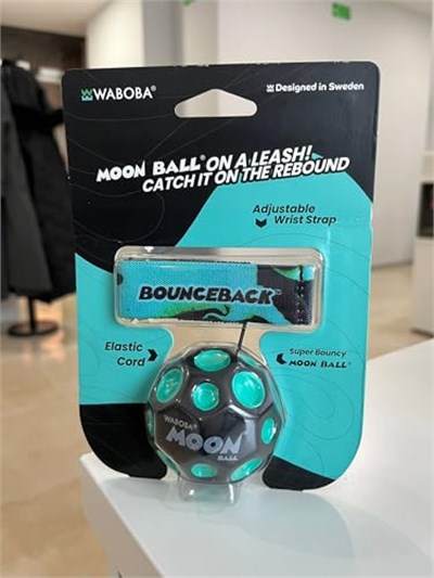 Waboba Bounceback İpli, Hareketli Oyun Topu, Turkuaz, 6 cm Top Çapı, 120 cm İp Uzunluğu, El-Göz Koordinasyon Geliştirici, Velcro Bileklikli