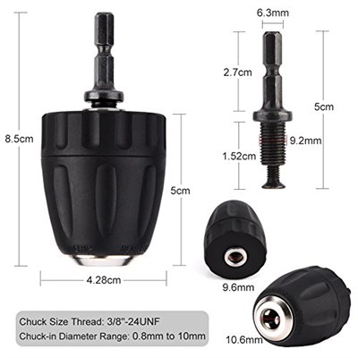 Walfront SDS Matkap aynası adaptörü 3/8‑24unf 0,8‑10 mm Anahtarsız Matkap Ucu Chuck Clip 1/4 inç Altıgen Şaft Adaptörlü