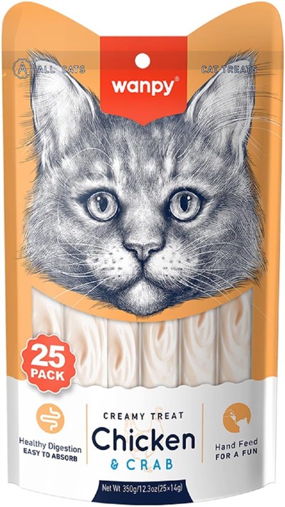 Wanpy Tavuklu&Yengeçli 25 * 14 gr Krema Kedi Ödülü