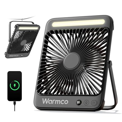 Warmco 20000mAh 8 inç Taşınabilir Kamp Fanı, 48 Saat Maksimum Çalışma Süresi, LED Işık, Sessiz İnce Pille Çalışan Kişisel Masa Fanı Ofis, Seyahat, Yatak Odası, Dış Mekan için Dijital Ekranlı