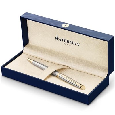 Waterman Hemisphere Paslanmaz Çelik Altın Tasarımlı Tükenmez Kalem, Orta Kalınlıkta Uç, Mavi Mürekkep
