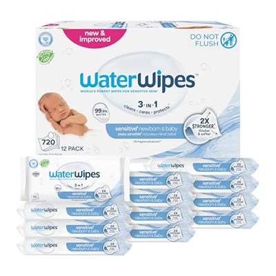 WaterWipes Biyoçözünür Orijinal Bebek Mendilleri,%99,9 Su Bazlı Mendil, Hassas Ciltler İçin Kokusuz ve Hipoalerjenik, 60 Adet (12li Paket) - Ambalaj Değişebilir