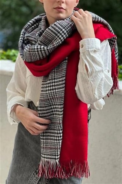 Wearflawless Ekose Desenli Yün Dokulu Çift Taraflı Atkı Şal-1