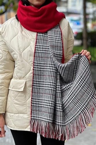 Wearflawless Ekose Desenli Yün Dokulu Çift Taraflı Atkı Şal-1