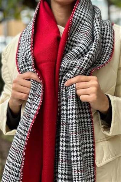 Wearflawless Ekose Desenli Yün Dokulu Çift Taraflı Atkı Şal-1