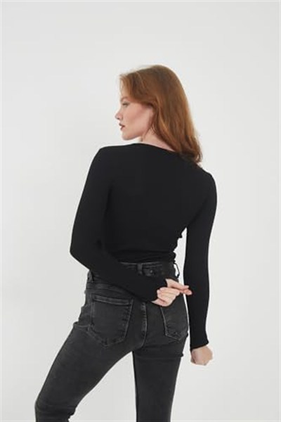 Wearflawless Kadın 2 Li Bisiklet Yaka Uzun Kollu Fitilli Bluz Set