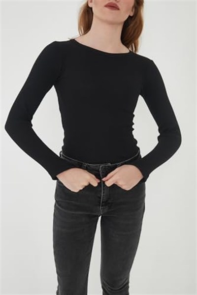 Wearflawless Kadın Bisiklet Yaka Uzun Kollu Fitilli Bluz