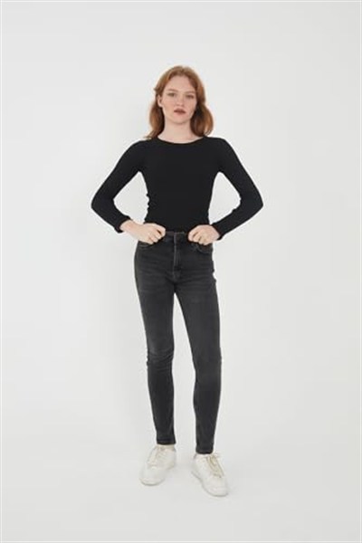 Wearflawless Kadın Bisiklet Yaka Uzun Kollu Fitilli Bluz