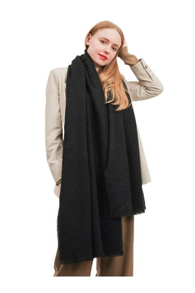 Wearflawless Unisex Sade Kalın Yumuşak Siyah Atkı siyah Tek Ebat