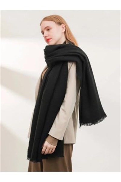 Wearflawless Unisex Sade Kalın Yumuşak Siyah Atkı siyah Tek Ebat