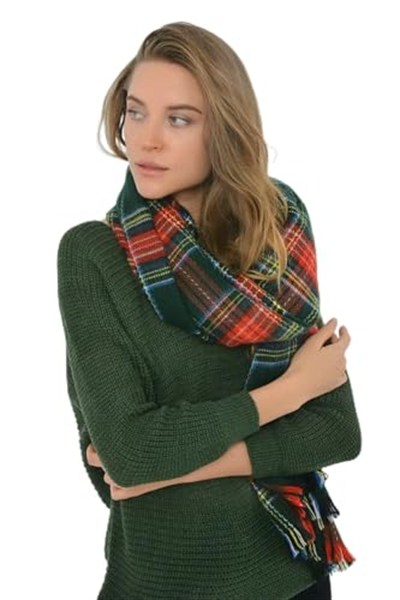 Wearflawless Yumuşak Dokulu Çizgili Atkı yeşil ekoseli Tek Ebat