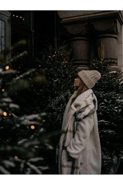 Wearflawless Yumuşak Dokulu Çizgili Atkı beyaz ekoseli Tek Ebat