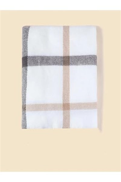 Wearflawless Yumuşak Dokulu Çizgili Atkı beyaz ekoseli Tek Ebat