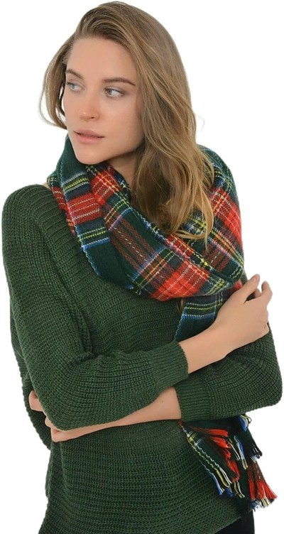 Wearflawless Yumuşak Dokulu Çizgili Atkı yeşil ekoseli Tek Ebat