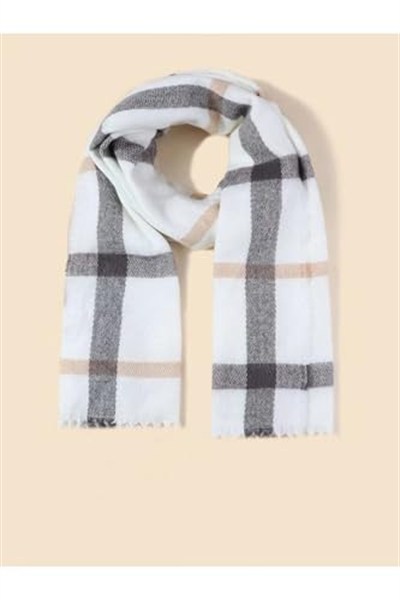 Wearflawless Yumuşak Dokulu Çizgili Atkı beyaz ekoseli Tek Ebat