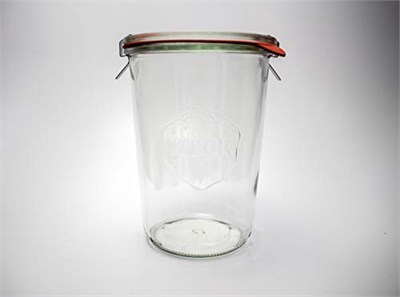 Weck Konserve Kavanozları 743 - Şeffaf Camdan Weck Kalıp Kavanozu - Çevre Dostu Konserve Kavanozu - Kapaklı Gıda Saklama Kabı Hava Geçirmez - 3/4 Litre Uzun Kavanoz - Cam Kapaklı ve Kauçuk Contalı 1 K