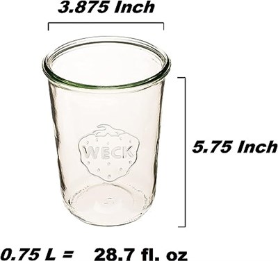 Weck Konserve Kavanozları 743 - Şeffaf Camdan Weck Kalıp Kavanozu - Çevre Dostu Konserve Kavanozu - Kapaklı Gıda Saklama Kabı Hava Geçirmez - 3/4 Litre Uzun Kavanoz - Cam Kapaklı ve Kauçuk Contalı 1 K