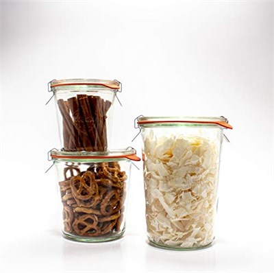 Weck Konserve Kavanozları 743 - Şeffaf Camdan Weck Kalıp Kavanozu - Çevre Dostu Konserve Kavanozu - Kapaklı Gıda Saklama Kabı Hava Geçirmez - 3/4 Litre Uzun Kavanoz - Cam Kapaklı ve Kauçuk Contalı 1 K