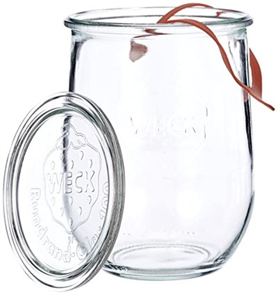Weck Lale kavanozu, 1 litre, 6lı set KAPAK, conta kıskaçları, cam, şeffaf, 6 x