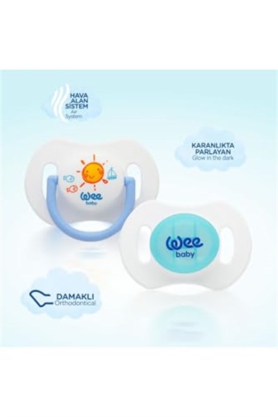 Wee Baby 2li Gece Gündüz Emzik No:2 (Saklama Kabı Hediyeli) - Mavi