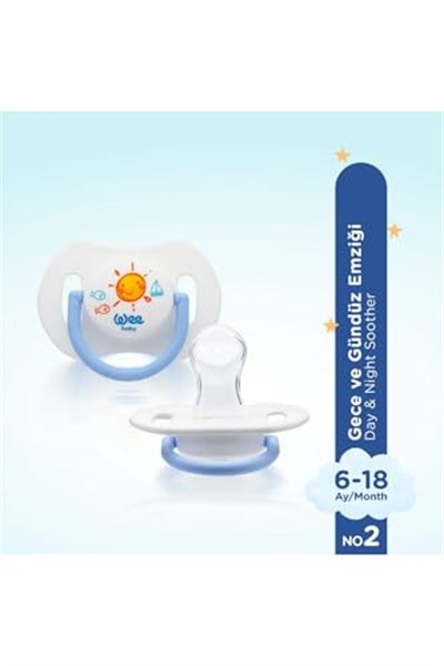 Wee Baby 2li Gece Gündüz Emzik No:2 (Saklama Kabı Hediyeli) - Mavi