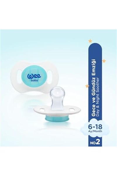Wee Baby 2li Gece Gündüz Emzik No:2 (Saklama Kabı Hediyeli) - Mavi