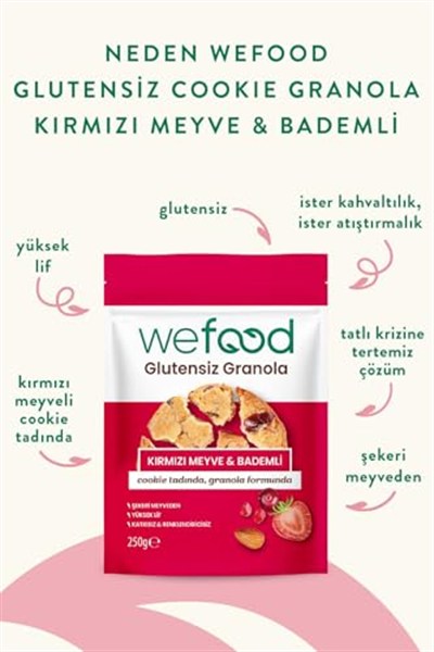 Wefood Glutensiz Granola Kırmızı Meyve & Bademli 250 gr