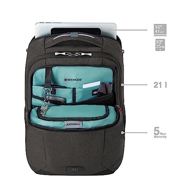 Wenger MX ECO Light dizüstü bilgisayar sırt çantası, tablet bölmeli, 16 inçe kadar dizüstü bilgisayar, 10 inçe kadar tablet, düzenleyici, 19 l, kadın, erkek, ofis, iş, seyahat, - Seçenekler: İş, Gidip
