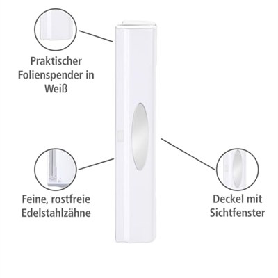 WENKO Folyo kesici Perfect-Cutter, taze tutma folyosu ve alüminyum folyo için pratik rulo, plastik folyo dağıtıcı, 38 x 5,2 x 6,7 cm, beyaz