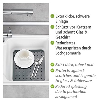 WENKO Lavabo Matı Kare Cam Gri Lavabo Matı, Ekstra Güçlü Gri