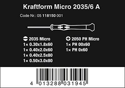 Wera Elektronikçi Tornavida Seti 2035/6 A + Raf, 6 Parça, 05118150001