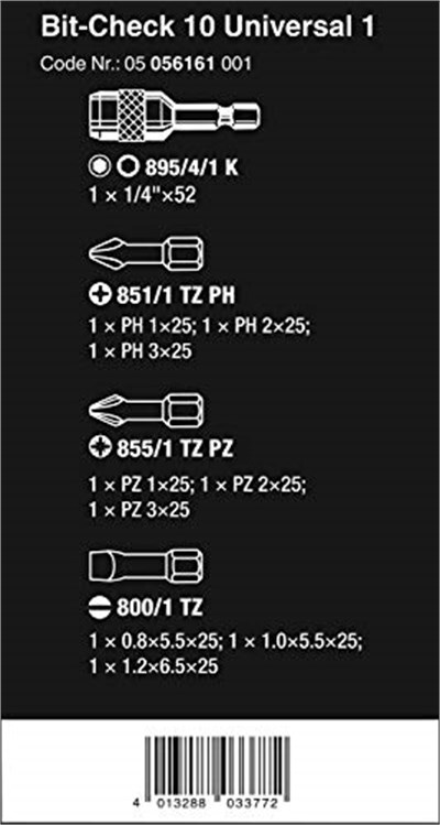 Wera Uç Çeşitleri, Bit-Check, 10 Universal 1, 10 Parça, 05056161001 - Seçenekler: Bit-Check 10 pieces, Bit-Check 30