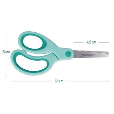 Westcott E-21586 00 Softgrip Kids Lefty çocuk makası, solaklar için, 13 cm, yuvarlak uçlu, turkuaz