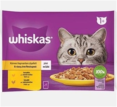 Whiskas Jellyde 1+ Yetişkin Tavuk Kümes Hayvanı Seçimi, 40 Torba, Yetişkin Islak Kedi Yemi, Megapack (40 x 85 g)