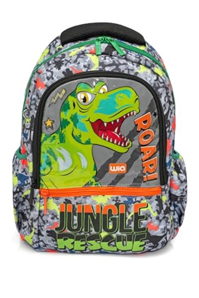 Wia Dinazor Baskılı Erkek Çocuk Üçlü Okul Çanta Seti - Gri-Yeşil