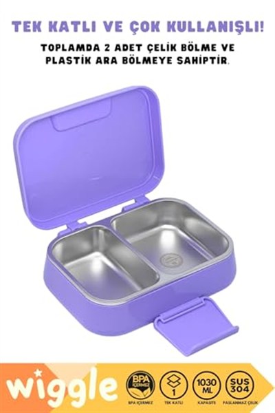 Wiggle Bento Lunchbox Kuromi Tek Katlı 2 Bölmeli Paslanmaz Çelik Sefer Tası