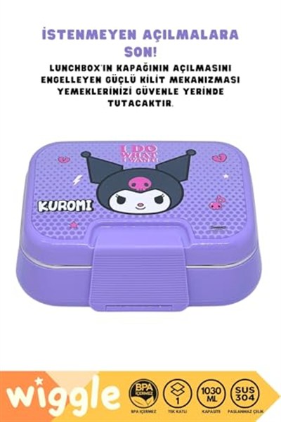Wiggle Bento Lunchbox Kuromi Tek Katlı 2 Bölmeli Paslanmaz Çelik Sefer Tası
