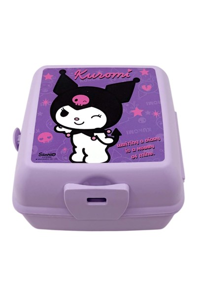 Wiggle Kuromi Temalı Lisanslı 4 Bölmeli Plastik Çocuk Beslenme Kutusu - Yemek Saklama Kabı Kaşık ve Çatallı (Lila-2)