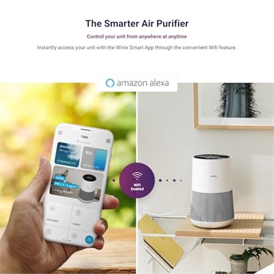 WINIX T500 WiFi hava temizleyici, alerjisi olanlar, CADR 250 m³/h, 50 ㎡, HEPA filtreli hava temizleyici, alerji, toz, polen, hayvan tüyleri, hava kalitesi geri bildirimi, Alexa modu