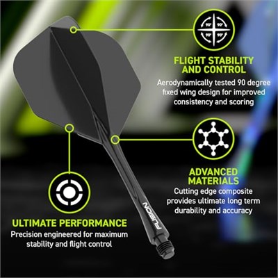 WINMAU Darts Fusion Entegre Uçuş ve Şaft Sistemi - No.6 Şekil ve Tasarım - Kısa, Orta ve Orta Seviyelerde Mevcuttur - Siyah, Sarı ve Şeffaf